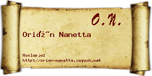 Orián Nanetta névjegykártya
